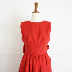 \ 降價70% / 束腰絲帶亞麻連衣裙（紅色）38 第6張的照片
