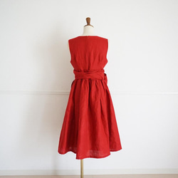 \ 降價70% / 束腰絲帶亞麻連衣裙（紅色）38 第4張的照片