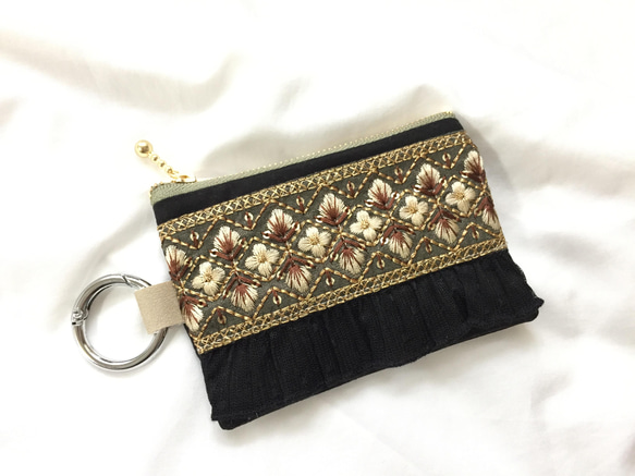 みさきち☆　インド刺繍なみなみフラワーブラック　ポシェットとお財布ポーチ 19581e4dbb4b96748479e24be5f09d