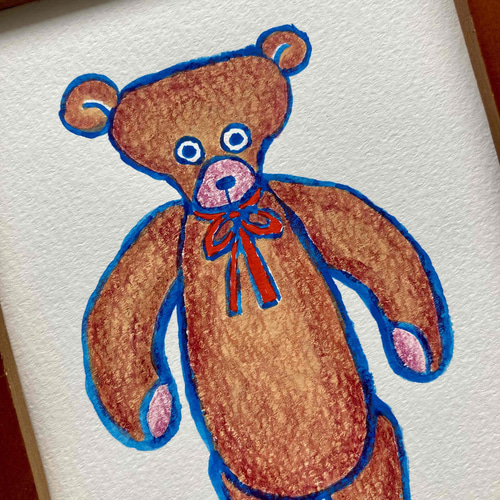 原画イラスト・絵画【額装】くまのぬいぐるみ イラスト まるすえ