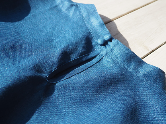 ブルー　リネンTシャツブラウス　着丈62ｃｍ 5枚目の画像