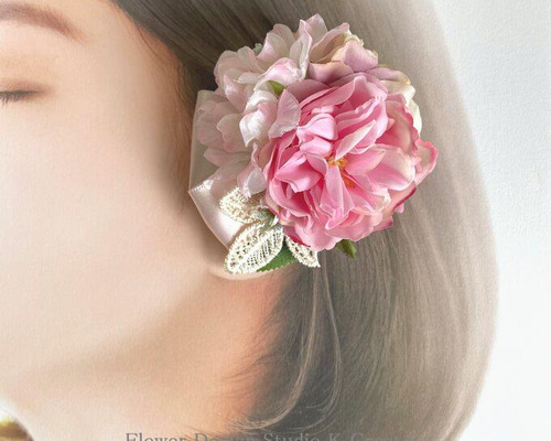 イングリッシュローズと桜のヘアクリップ 入学式 桜 さくら 成人式