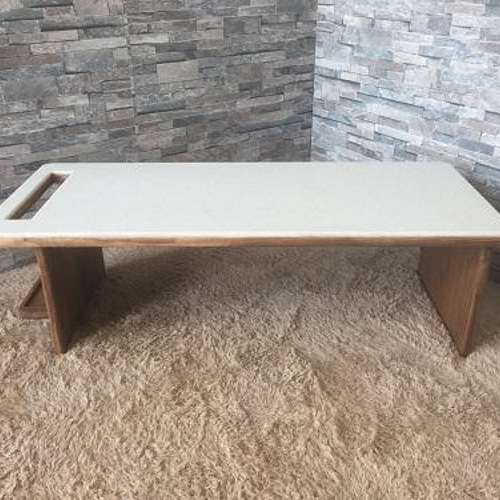 ローテーブル 天板人工大理石 脚パイン集成材 アンティーク風 オイル