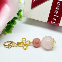 天然石＊ローズクォーツ&インカローズ＊ストラップ＊チャーム