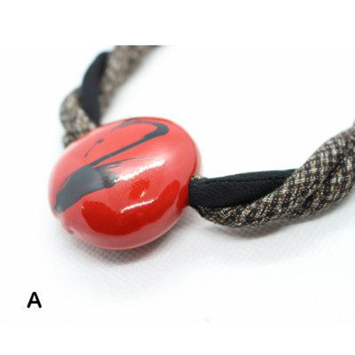 漆モダマ玉ネックレス NS-130 75cm 三つ編み/ねじねじ紐｜和雑貨 も