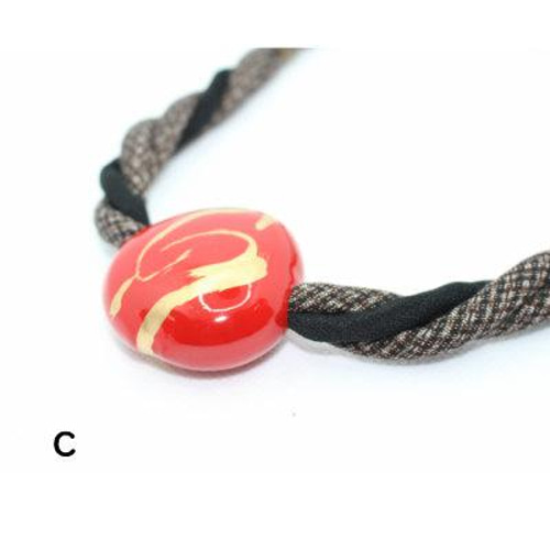 漆モダマ玉ネックレス NS-130 75cm 三つ編み/ねじねじ紐｜和雑貨 も