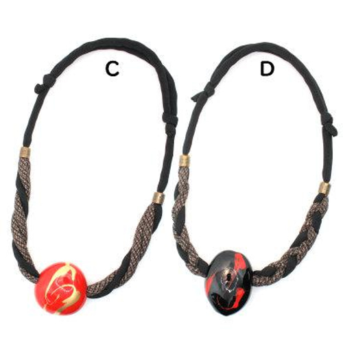 漆モダマ玉ネックレス NS-130 75cm 三つ編み/ねじねじ紐｜和雑貨 も