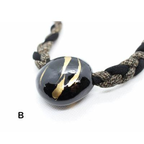 漆モダマ玉ネックレス NS-130 75cm 三つ編み/ねじねじ紐｜和雑貨 も