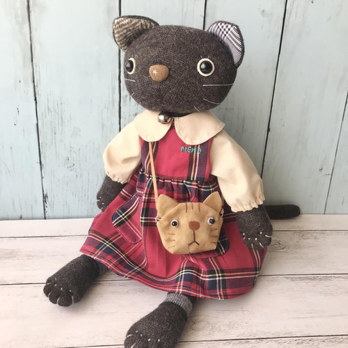 ELFSACK ワンピース オリジナル 猫プリント 2点セット 猫服【LAST完成品】X'masワンピ〈2023vr.〉＊ブラック☆3サイズ