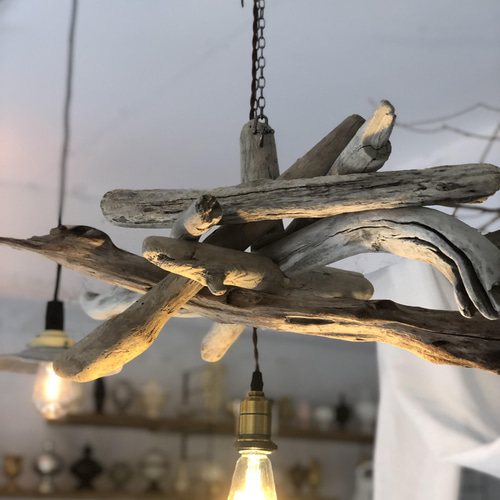 流木のシャンデリア エイジング加工 シーリングライト・ペンダント