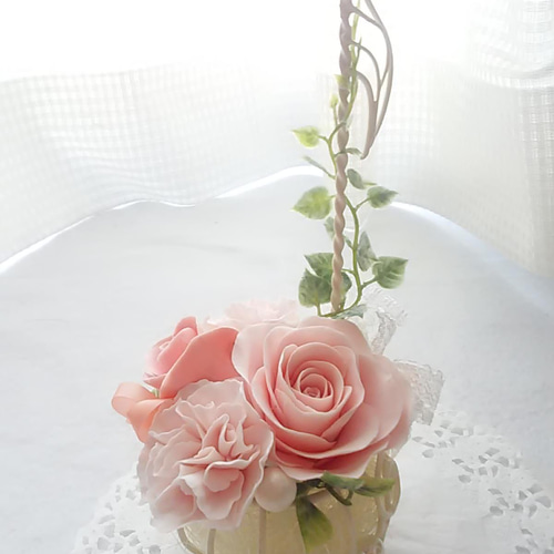 専用 ホワイトとピンクのオーキッドアレンジメント クレイフラワー