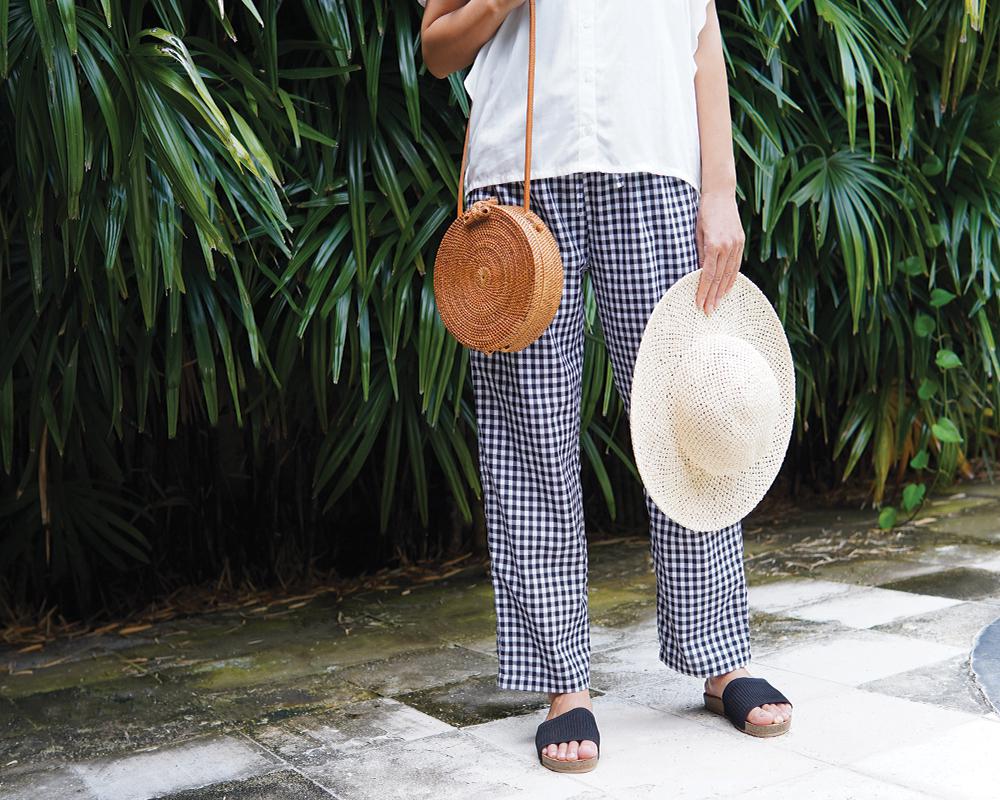再販　ギンガムチェック柄ストレートイージーパンツ　コットン