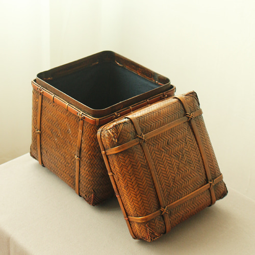 茶道具籠 茶器収納 自然竹の編み上げ 工芸品 竹編細工籠 その他素材 竹