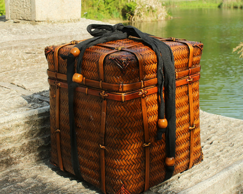 茶道具籠 茶器収納 自然竹の編み上げ 工芸品 竹編細工籠 その他素材 竹