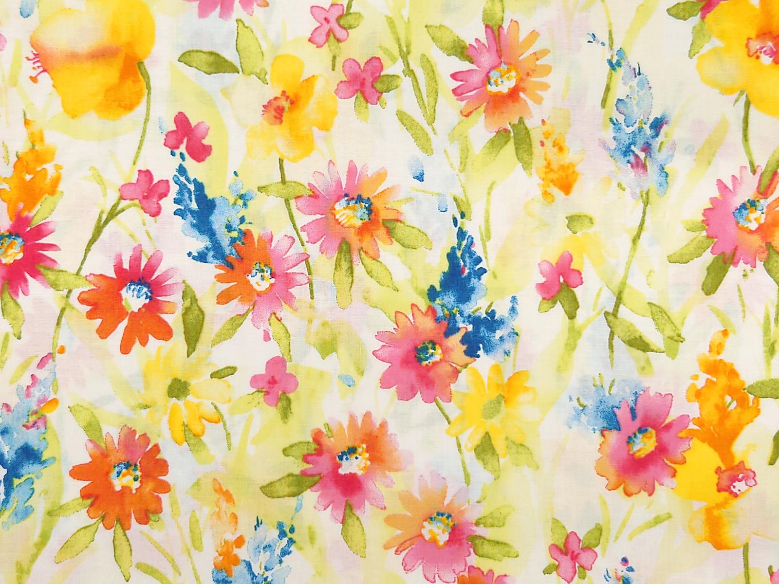アートな花柄×カラフルコラージュ 中綿入り ブルゾン flower POP 水彩 60ローン生地【50×110cm】 水彩のお花 花柄 水彩画風 薄手 服地
