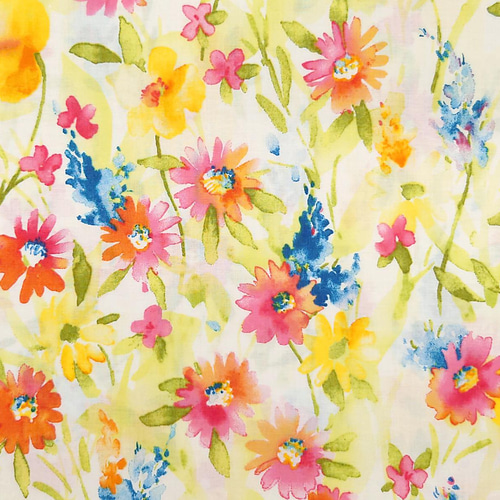 60ローン生地【50×110cm】 水彩のお花 花柄 水彩画風 薄手 服地