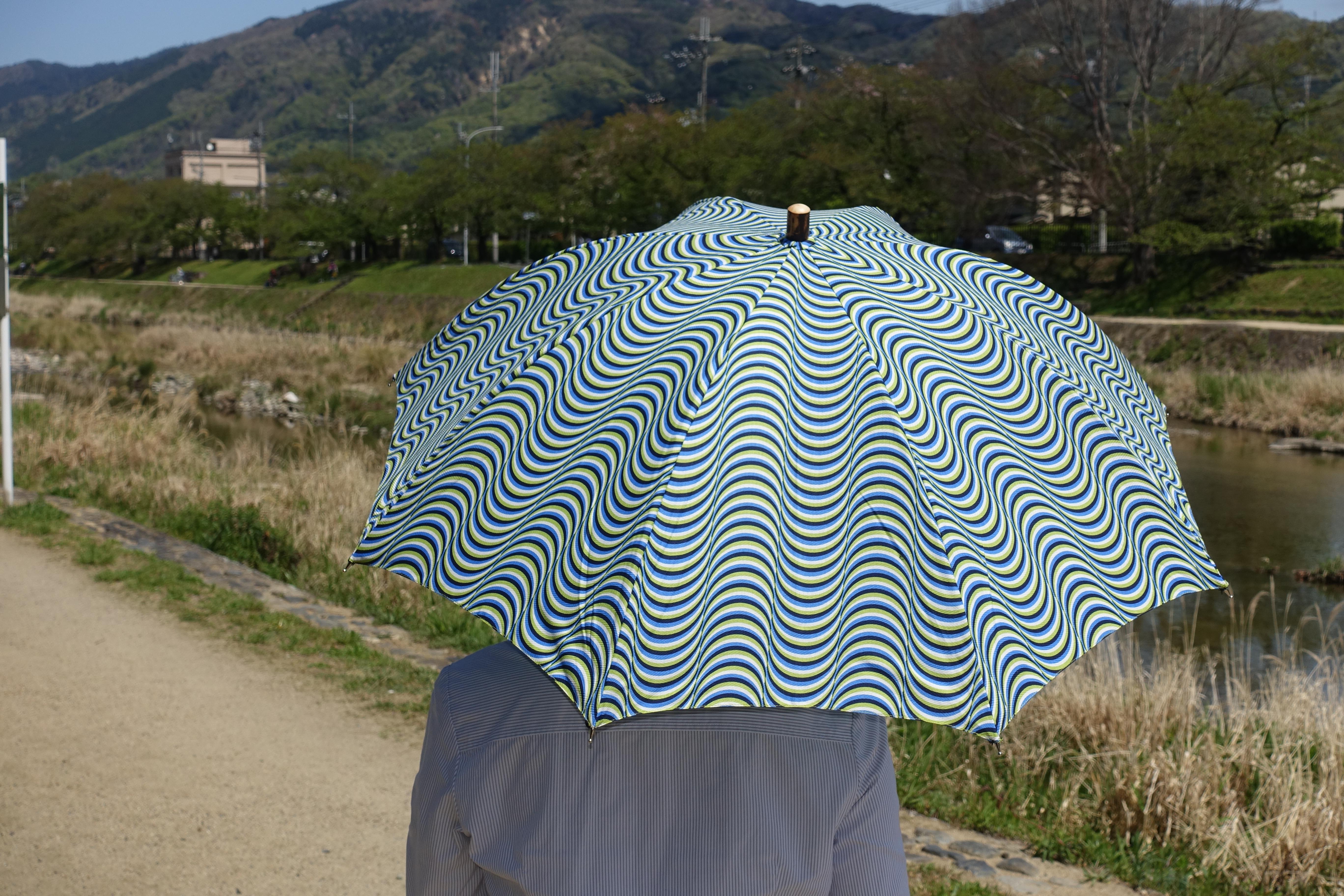 京都の伝統的な技法「手捺染(てなっせん)」仕上げ　二重張日傘（オーロラ×おねしょをしている時の夢：ブルー）