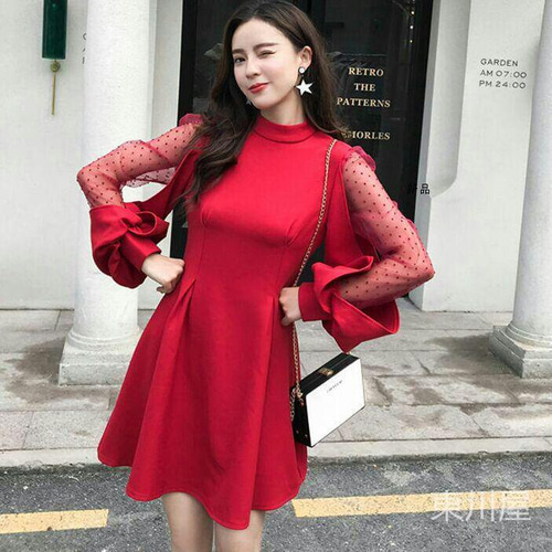 パーティードレス 結婚式 ドレス お呼ばれ 黒 韓国 袖あり 長袖