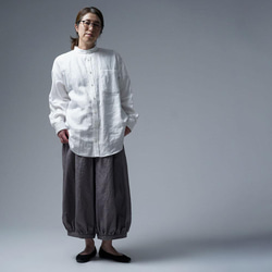 [wafu] 亞麻襯衫立領捲起襯衫 / 白 t021f-wt1 第2張的照片