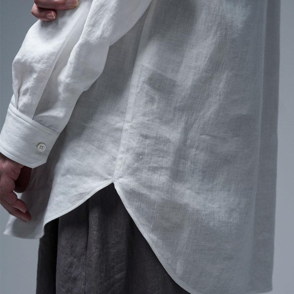 [wafu] 亞麻襯衫立領捲起襯衫 / 白 t021f-wt1 第12張的照片