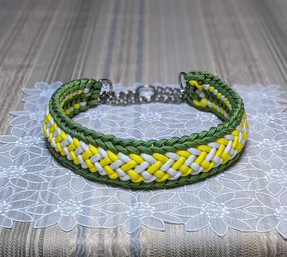 パラコード首輪 ハーフチョーク チェーンタイプ 3色編み込み 大型犬用