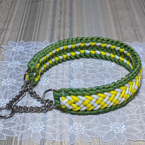 パラコード首輪 ハーフチョーク 秋カラー オリーブ＆ブラウン コンチョ