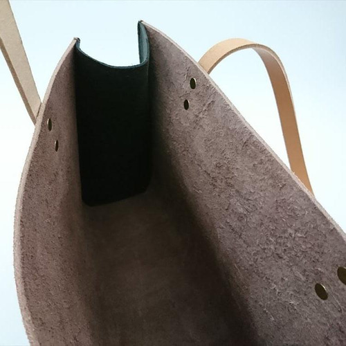 ワイドトートバッグ【床革】うす茶×あせ黒 ハードタイプ レザー