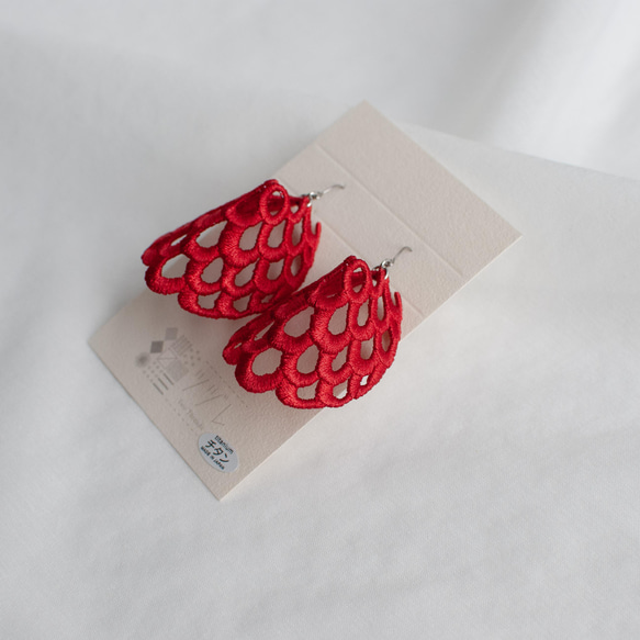 人魚刺繡耳環【紅色】 第2張的照片