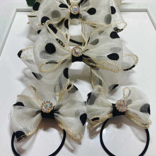 大小4個セット オーガンジー リボン ヘアゴム ビッグ ふわふわ 5