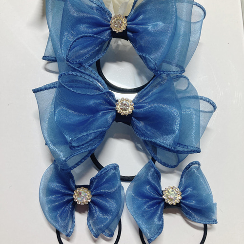 大小4個セット オーガンジー リボン ヘアゴム ビッグ ふわふわ 5