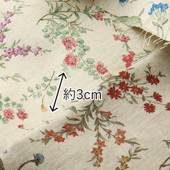 新入荷！『 綿麻シーチング生地 　花柄 　Aーレッド系　巾約110cm』～50㎝単位でカット～ 3枚目の画像