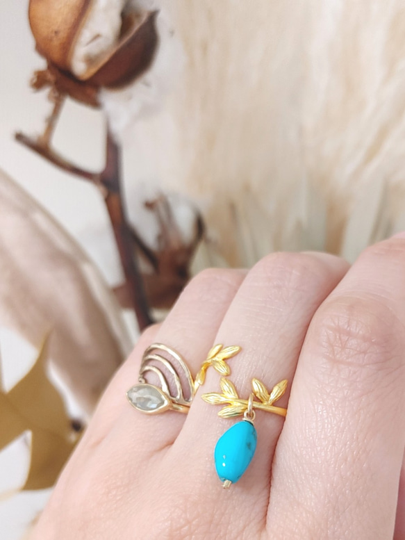 ♡Blue Sky piece Ring♡-鮮やかな美しさ♡スリーピングビューティーターコイズ（14kgf） 3枚目の画像