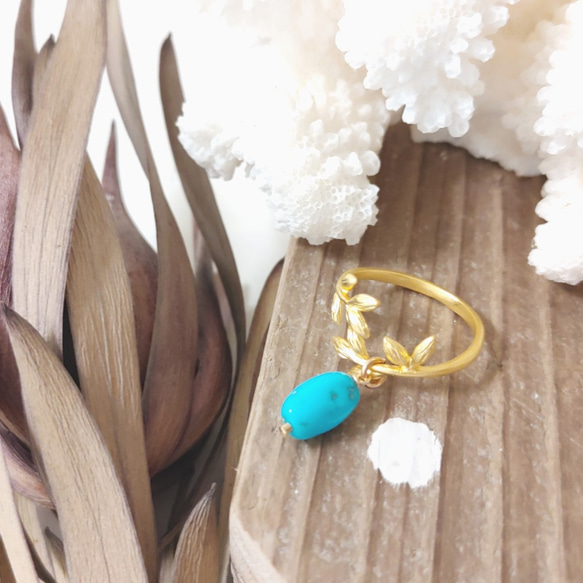 ♡Blue Sky piece Ring♡-鮮やかな美しさ♡スリーピングビューティーターコイズ（14kgf） 4枚目の画像