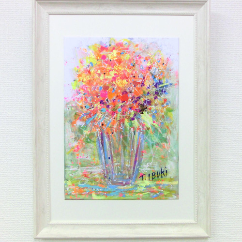 原画「華」縦タイプ 額サイズ 35×47㎝ パワーアート 絵画 息吹 友也