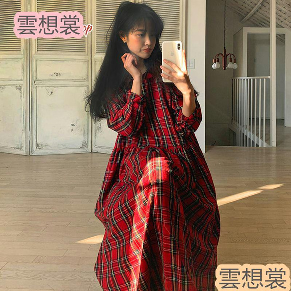 秋新作 ロングワンピース レトロ ゆったり 長袖 ロング丈 秋新作 ロングワンピース レトロ ゆったり 長袖 ロング丈
