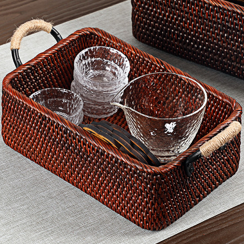【新作入荷!!】 民芸職人手作り 茶道 茶道具セット ピクニックバスケット 籐籠 木工、竹工芸