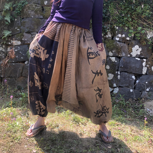 柿渋染め 手ぬぐい サルエルパンツ 1 手ぬぐいリメイク☆柿渋染め