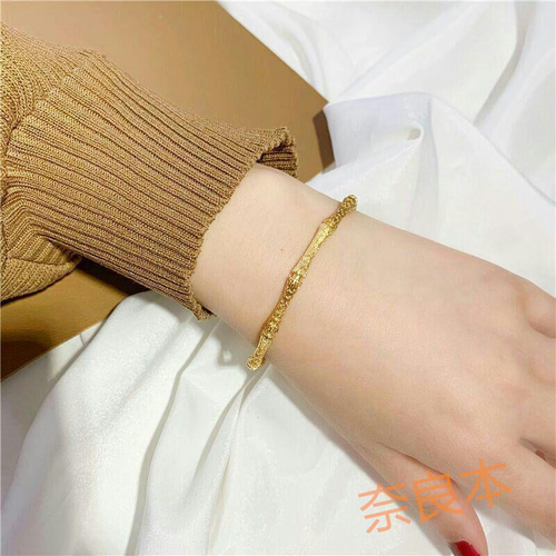 新品 【究極美品】24 K金拉糸紋竹節ブレスレット999開口