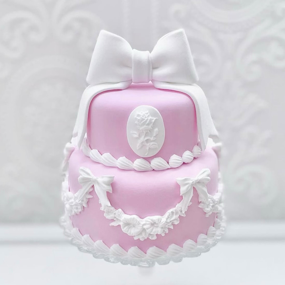 フェミニン可愛い♡リボンのクラシカルクレイケーキ｜記念日・ギフトに