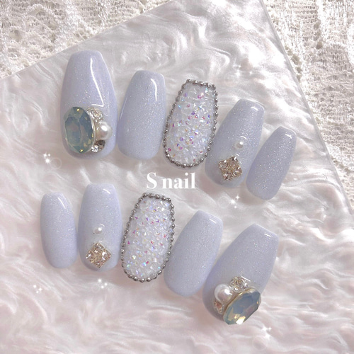 ネイルチップ ブルー 水色 韓国 ワンホンネイル マグネット ユニコーン