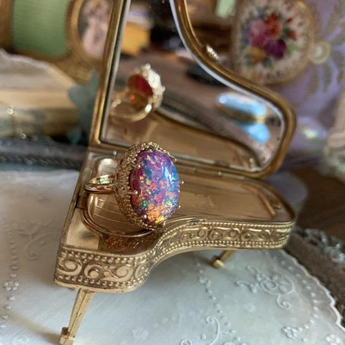 M*o様 アンティーク オパール シルバークリスタル リング ヴィンテージ レト USA製1930年代アンティークオーバルカメオ彫刻スターリング