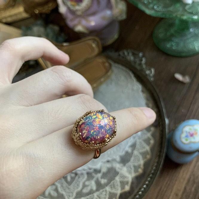 M*o様 アンティーク オパール シルバークリスタル リング ヴィンテージ