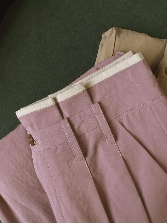 經典腰頭拼接八分闊腿褲-紫粉色|褲子|兩色|夏春款|Sora-923 第17張的照片