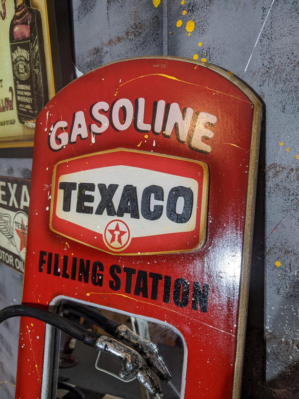 アメリカンヴィンテージ Style/ ウォールデコレーションミラー/ TEXACO & ガソリン 給油ノズル付/ 8枚目の画像