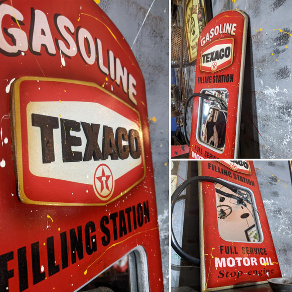 アメリカンヴィンテージ Style/ ウォールデコレーションミラー/ TEXACO & ガソリン 給油ノズル付/ 2枚目の画像
