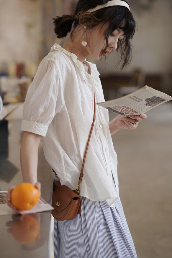 荷葉領系帶短袖襯衫|襯衫|夏春款|Sora-930 第11張的照片
