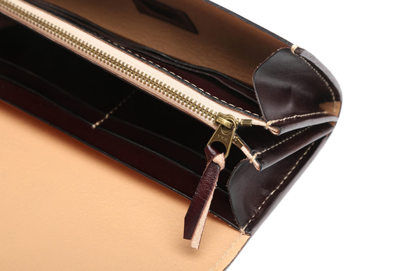 長財布 レディース メンズ　父の日本革 大容量 手作り  プレゼント　オルガン 小銭入れ 手縫い財布 ブラウン T06 6枚目の画像