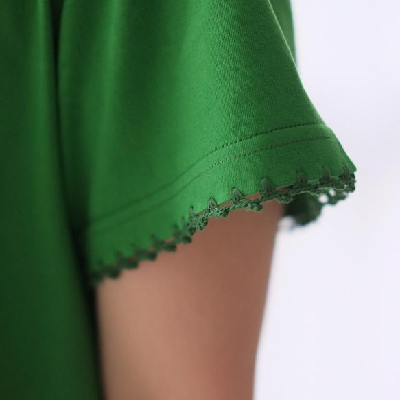 大人のTシャツ かぎ針編み半袖カットソー（21s-14）グリーン 11枚目の画像