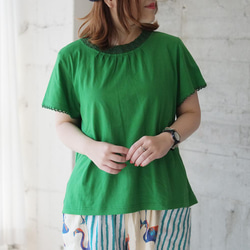 大人のTシャツ かぎ針編み半袖カットソー（21s-14）グリーン 2枚目の画像