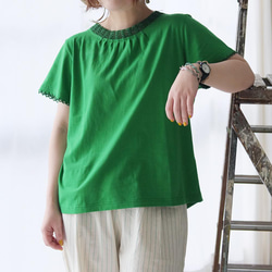 大人のTシャツ かぎ針編み半袖カットソー（21s-14）グリーン 9枚目の画像